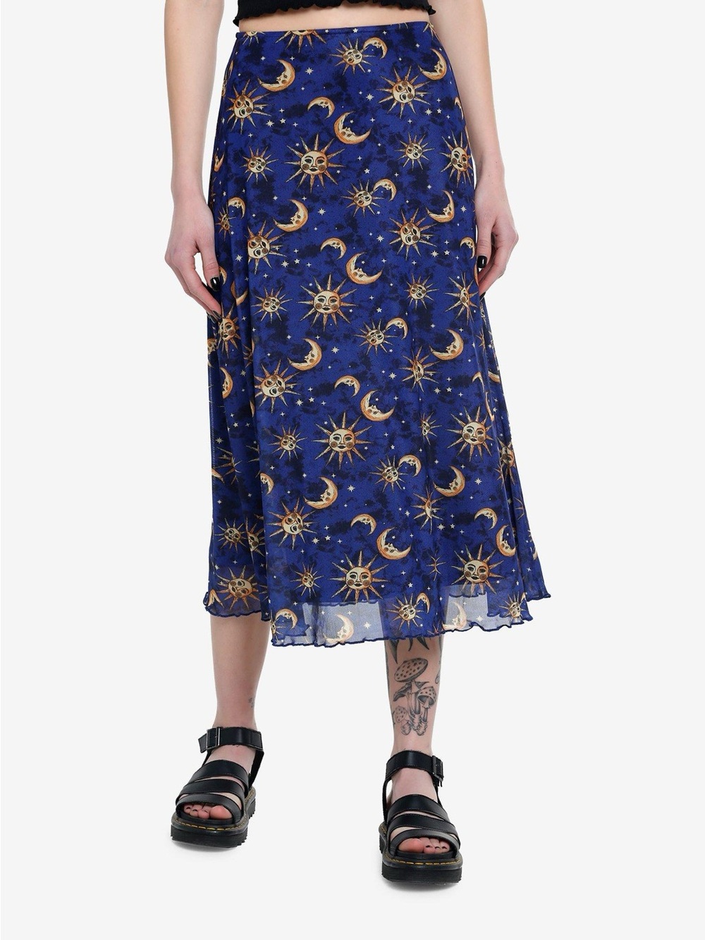 Cosmic Aura Celestial Sun Moon Sheer MIDI Skirt S